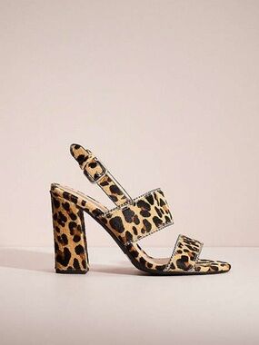Coach Rylie Leopard Print Calf Hair Block Heel Sandals Size 9.5